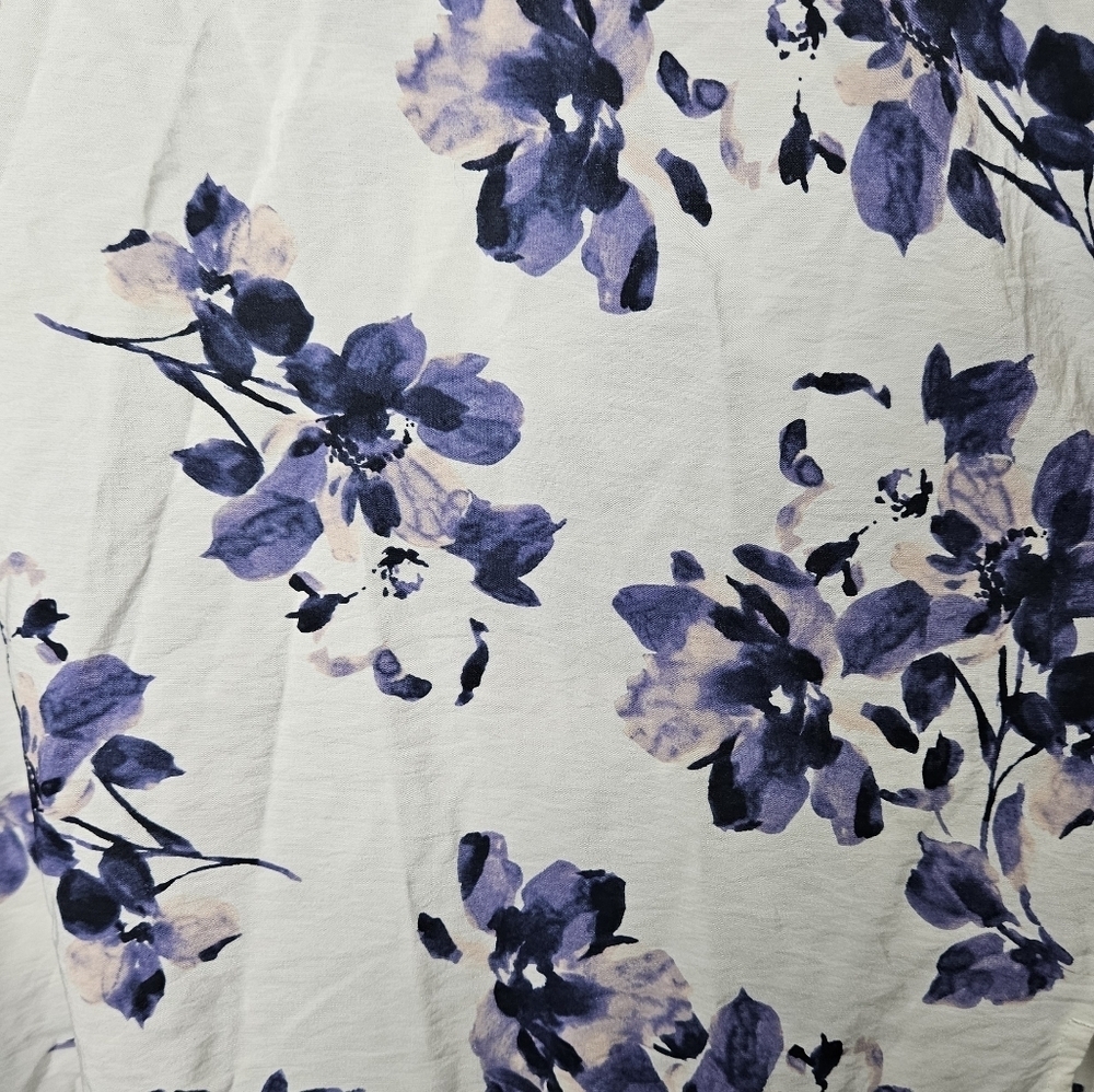 J. Jill Oversize Lagenlook Purple Blue Floral Long Sleeve V-Neck Lightweight Top - Picture 4 of 12